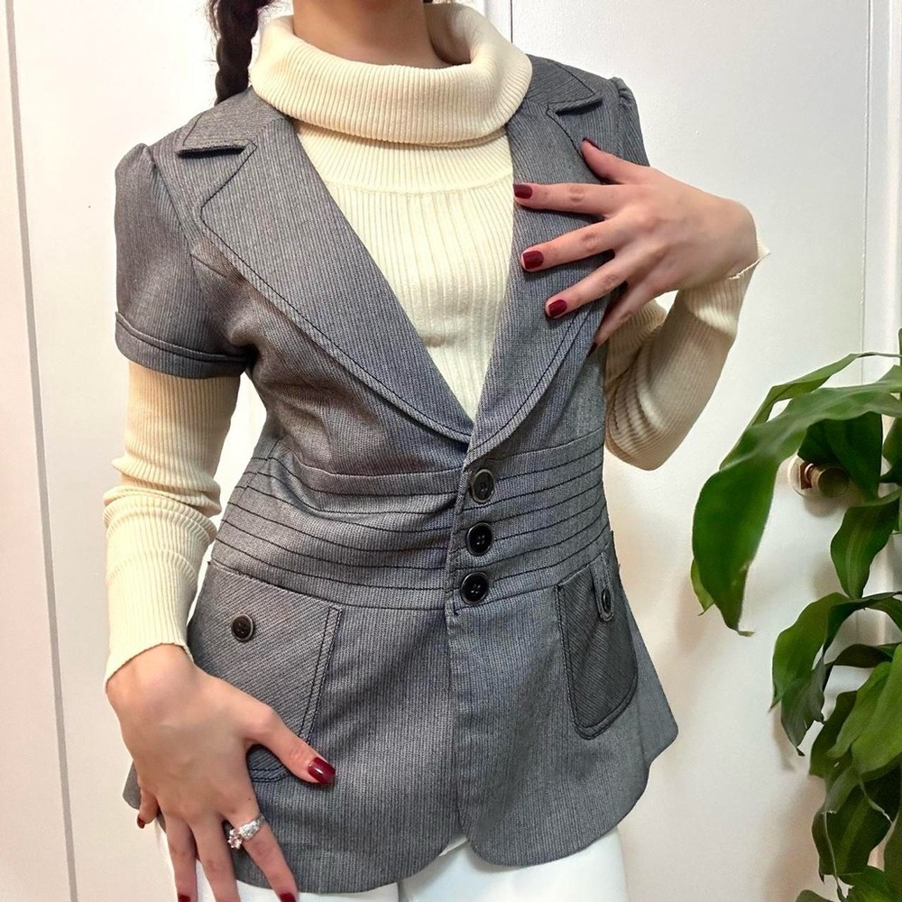 Dynamite Grey Button Blazer Short Sleeved, size L